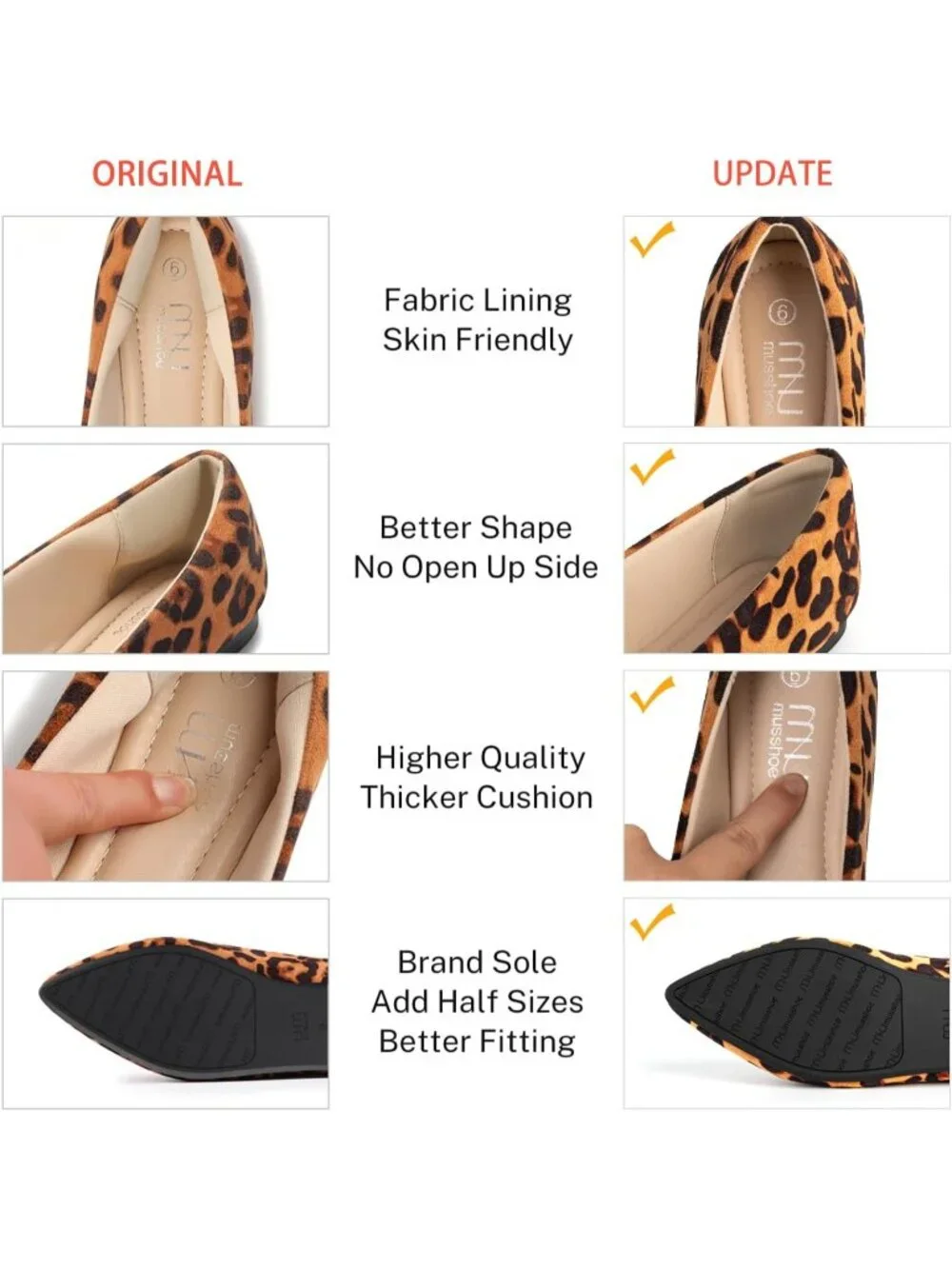 Women's Leopard Suede Comfortable Pointed Toe Memory Foam Slip On Flat Shoes